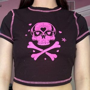 pink and black crop top